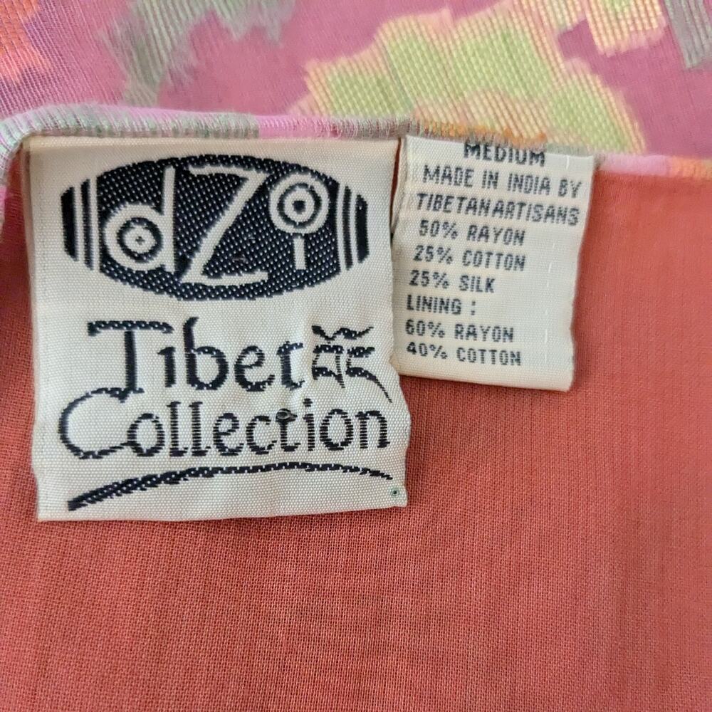 Floral Midi Dress Cotton Silk Handmade Tibet Tie Pink Green Orange Yellow M - Picture 9 of 9